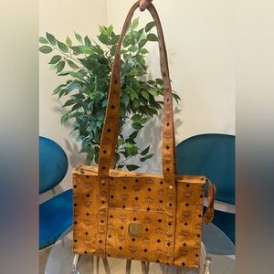 Authentic MCM rectangular tote bag, logo pattern. Shoulder bag